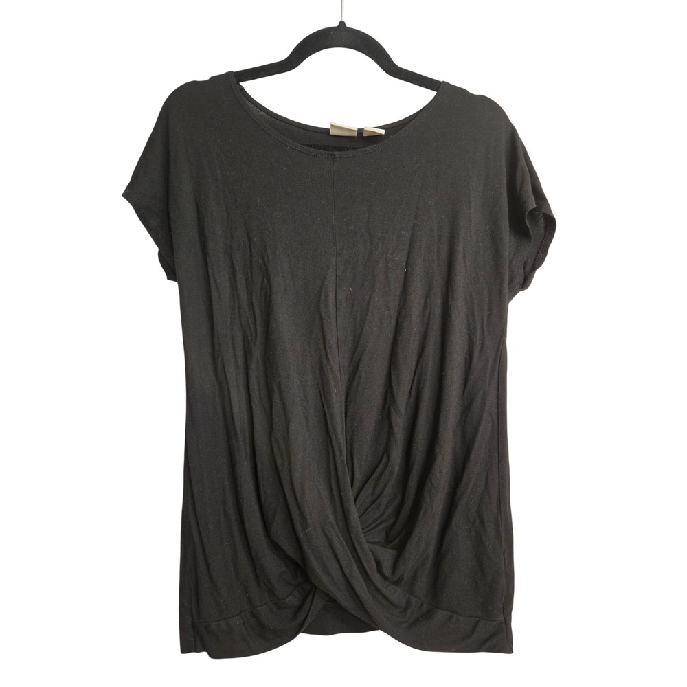 St. Tropez West Womens Black Twist Front Modal Blend Short Sleeve Top XS